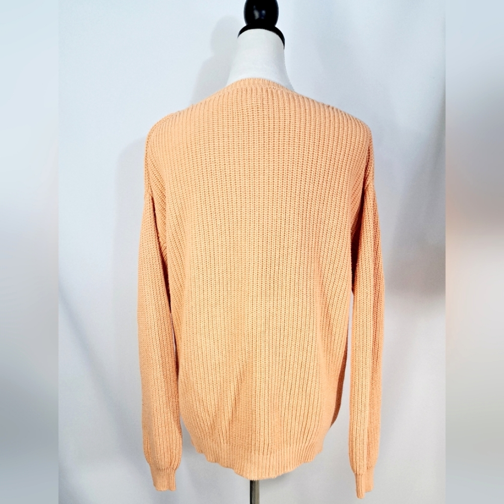 Magaschoni Orange Pumpkin Sweater Cable Knit Long Cotton Pullover Crew Neck M - Picture 4 of 16